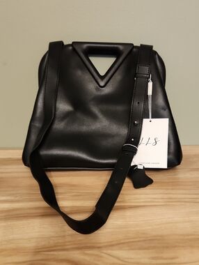 Sleek Black Triangle-Handle Shoulder Bag by